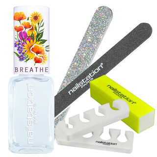 2-in-1 breathe clear coat + 2 glitter Nail File + sanding Block + 2 toe seperator